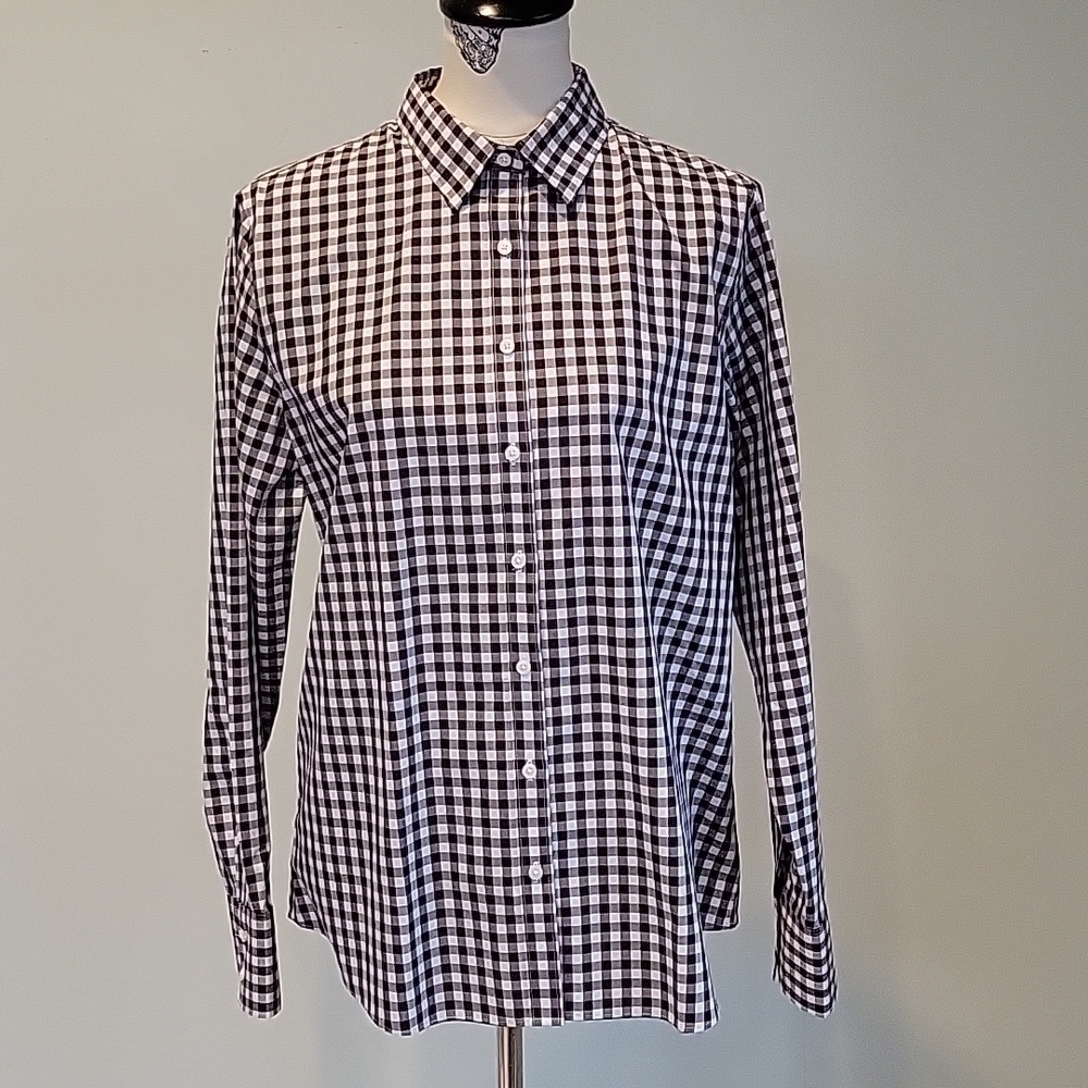 Lands' END light blue/brown checked button-down shirt. No iron supima NWT Sz 14
